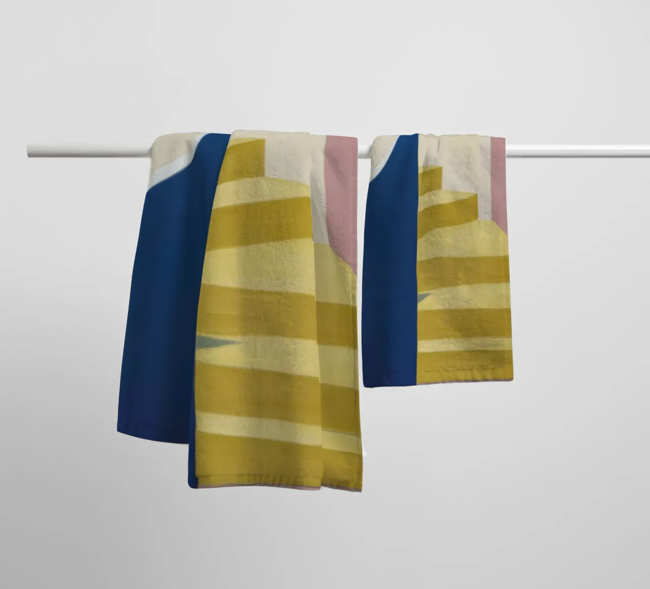 Yellow Stairs Blue Wall towel by Jasper Rune