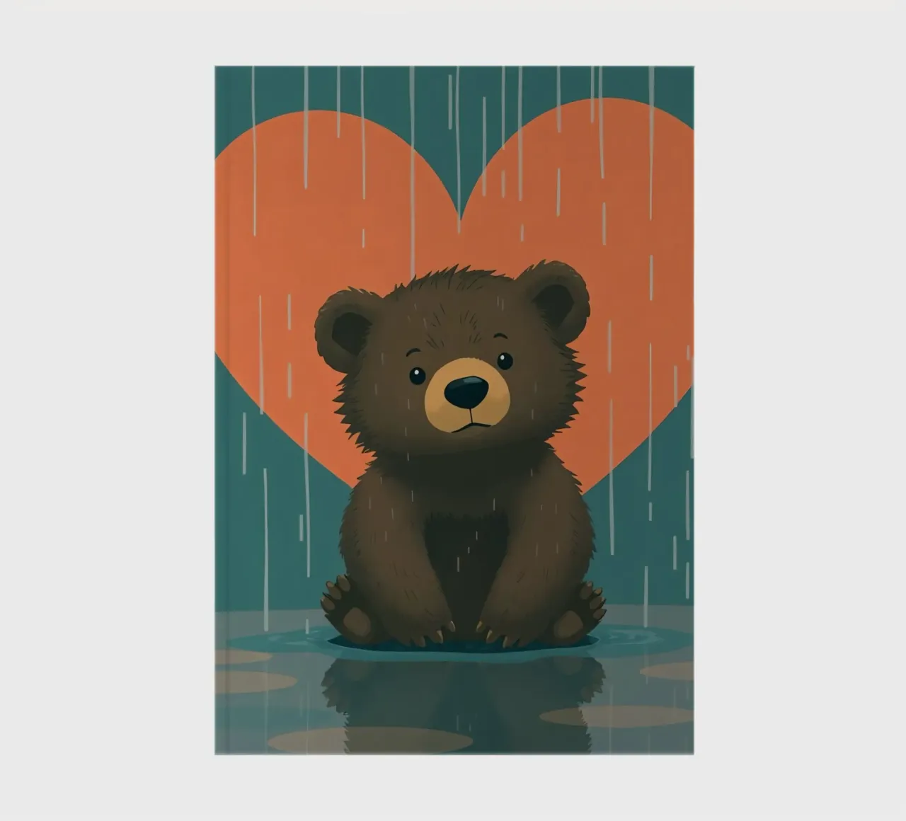 Cute bear sitting in rain under a large heart shaped notebook by DesignDoodle
