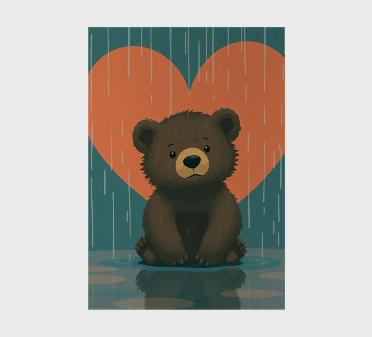 Cute bear sitting in rain under a large heart shaped notebook by DesignDoodle
