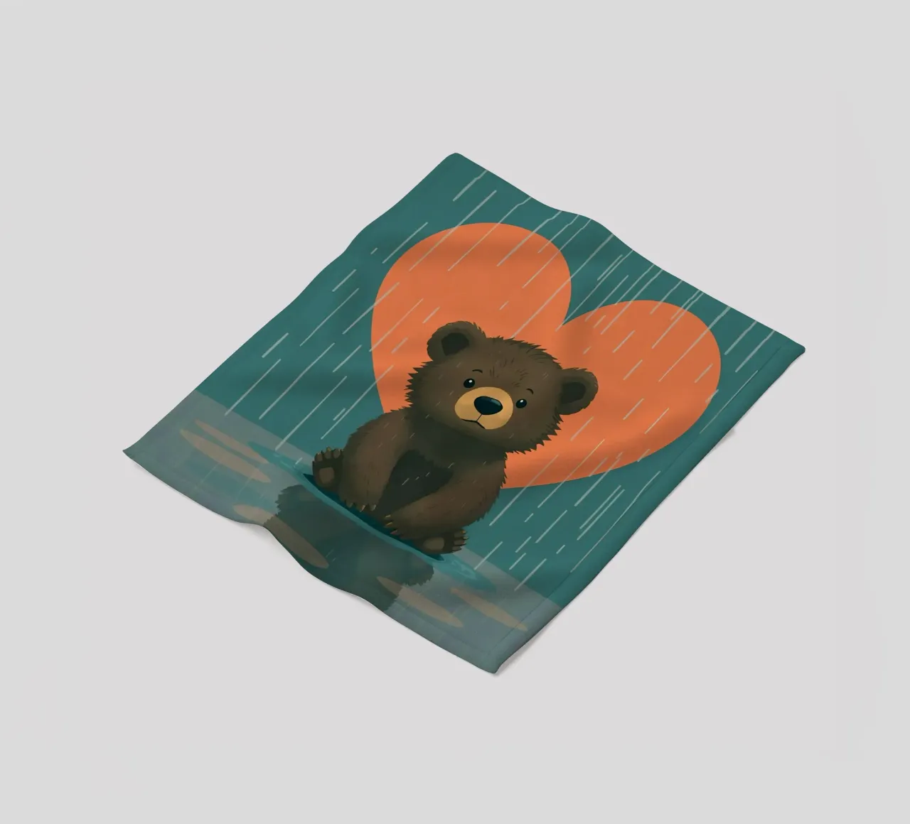 Simpatico orso seduto sotto la pioggia sotto un grande cuore a forma di coperta in pile da DesignDoodle