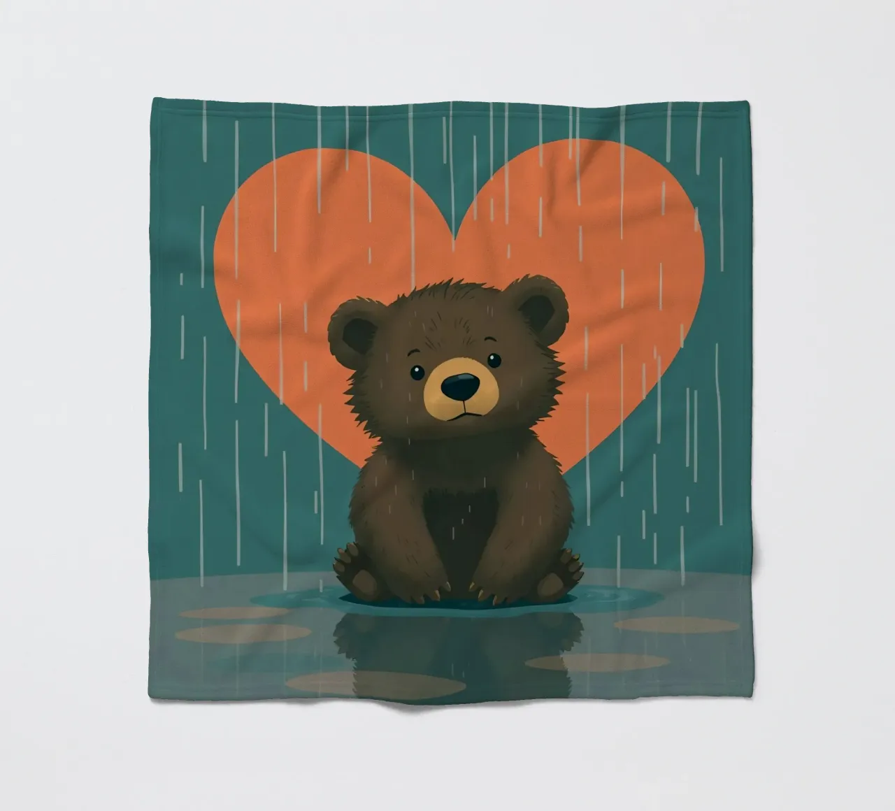 Simpatico orso seduto sotto la pioggia sotto un grande cuore a forma di coperta in pile da DesignDoodle