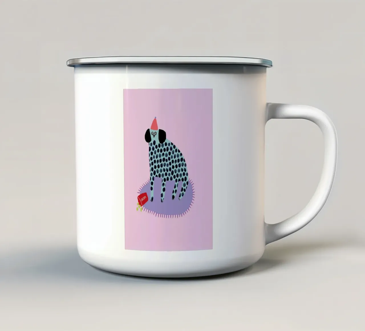 Partydog taza de esmalte de Lora O'Callaghan