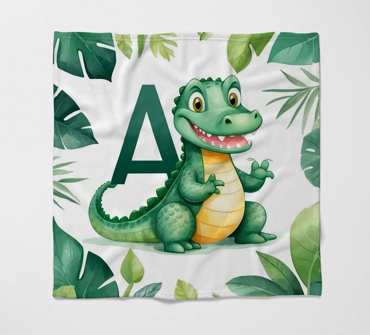 Il divertente personaggio dell'alligatore mette in mostra la lettera A in un tema naturalistico coperta in pile da DesignDoodle