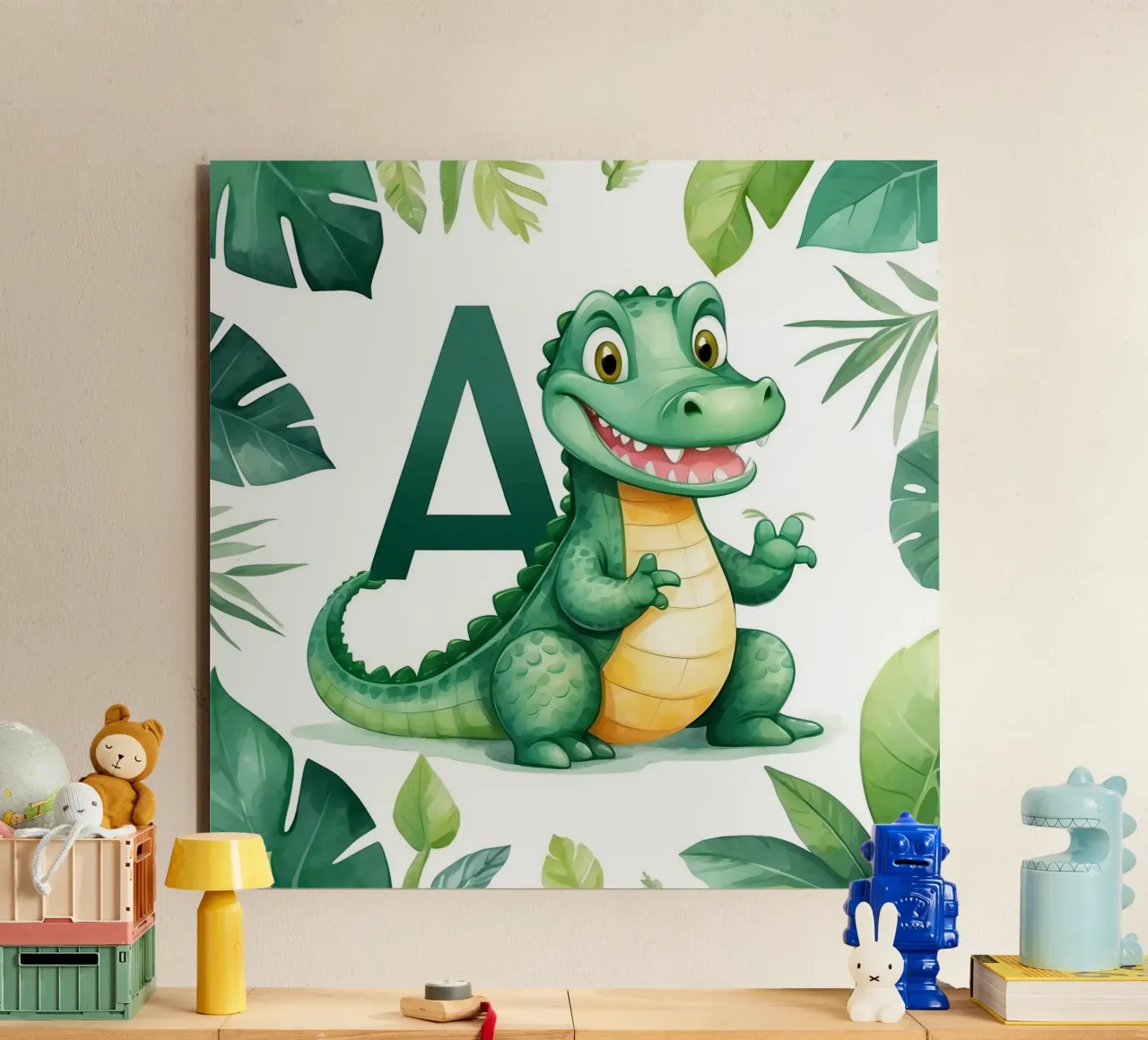 Il divertente personaggio dell'alligatore mette in mostra la lettera A in un tema naturalistico alluminio dibond da DesignDoodle