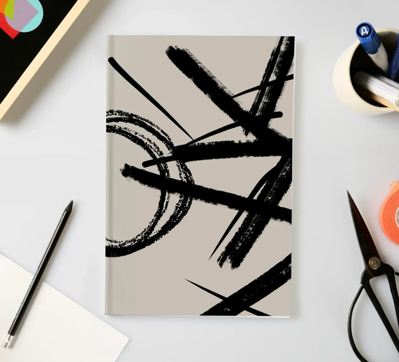Abstract and modern artwork with lines and circles notebook by Imaginative