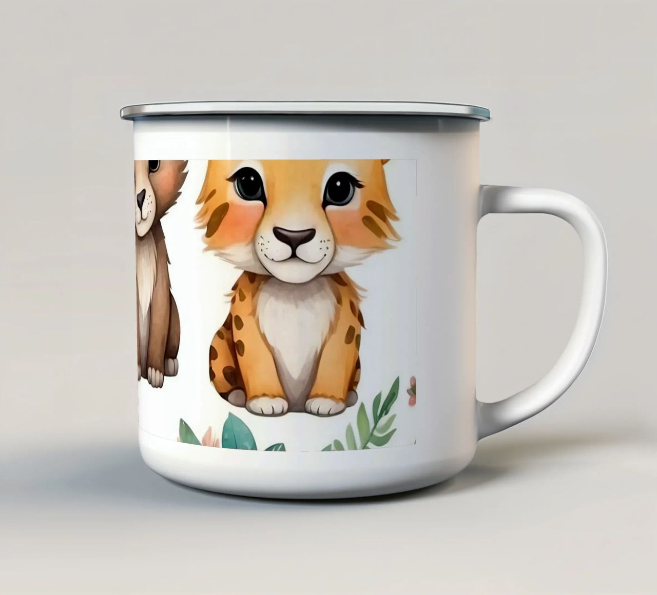 Schattige dierenillustratie met leeuwen en tijgers versierd emaille mok van DesignDoodle