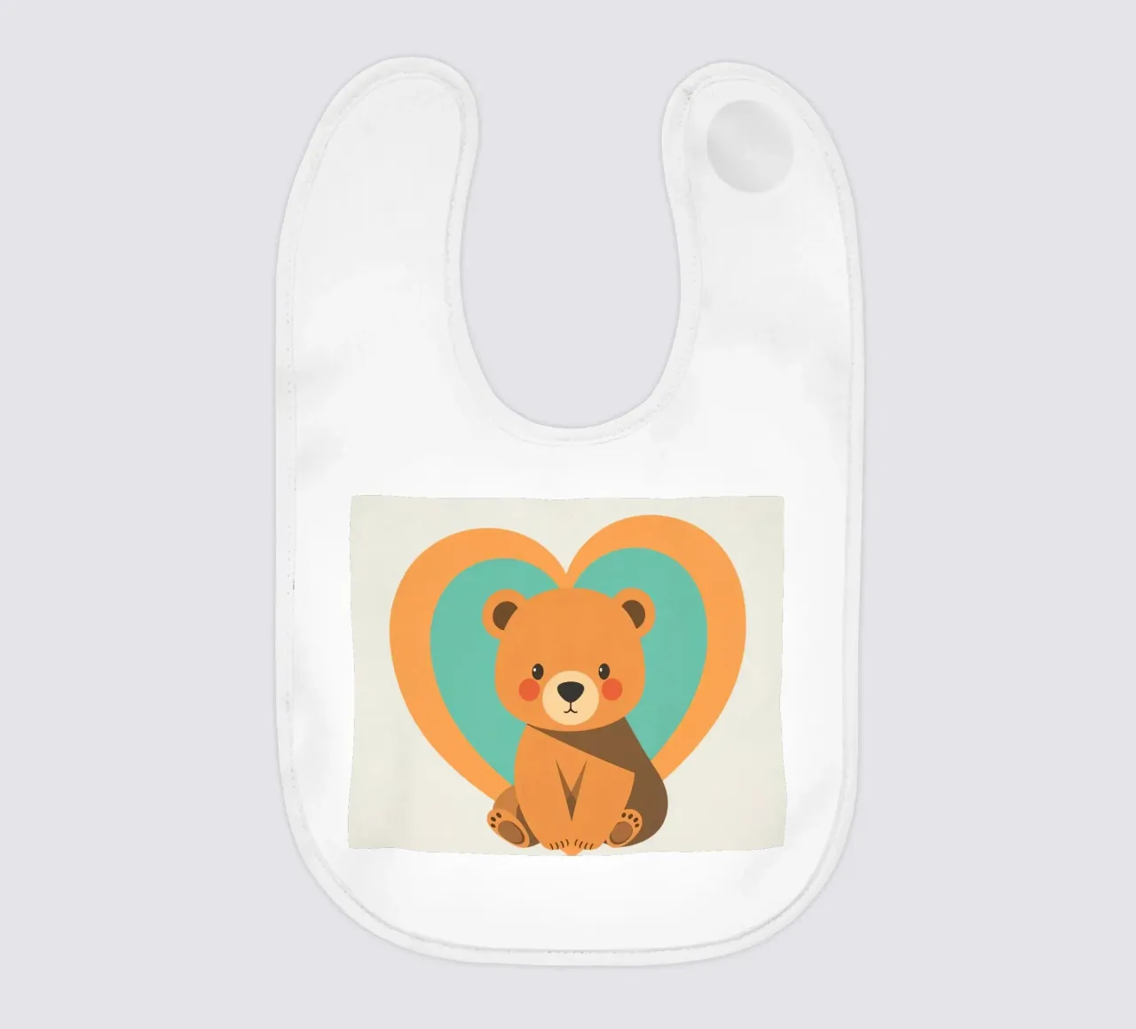 Cute bear illustration surrounded by heart shapes in a soft baby bib by DesignDoodle