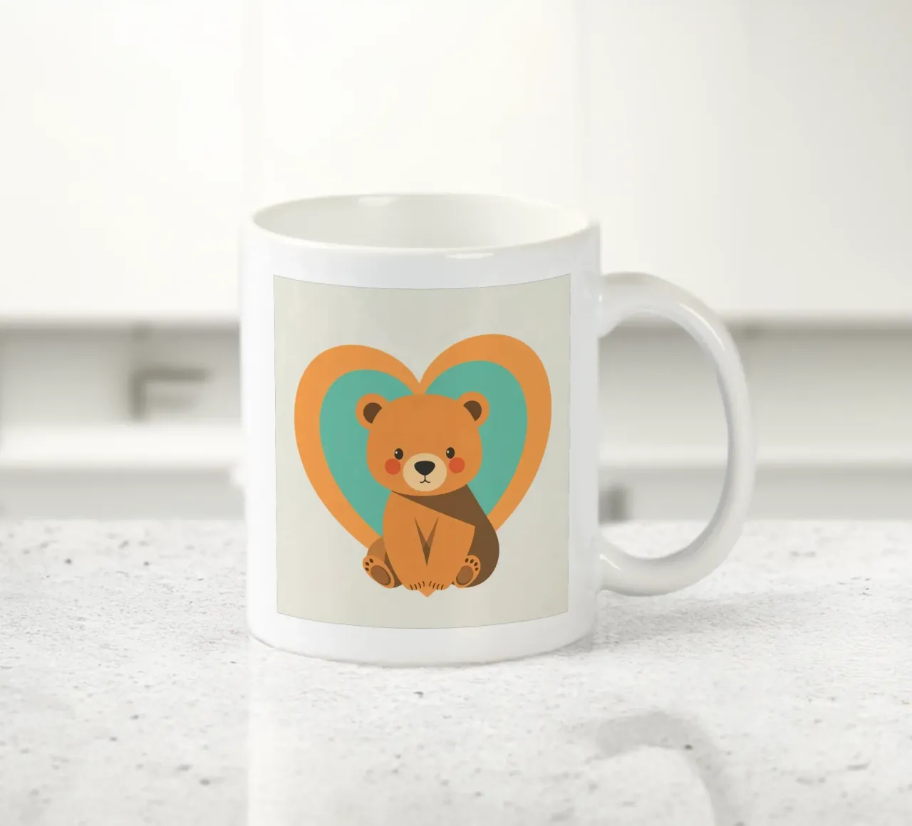 Cute bear illustration surrounded by heart shapes in a soft ceramic mug by DesignDoodle