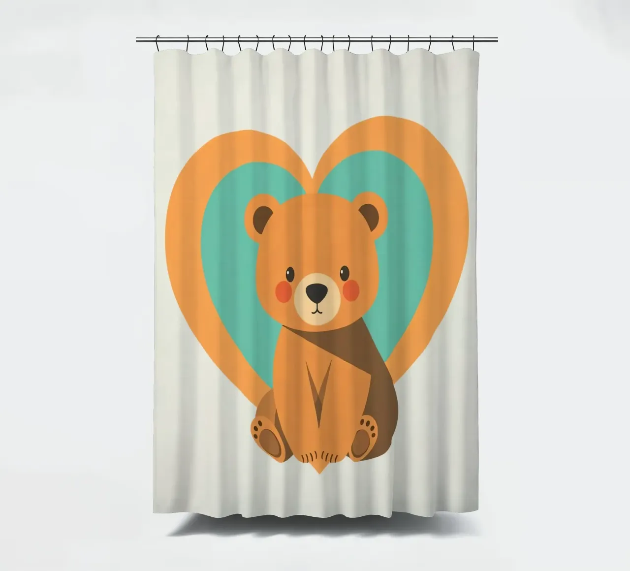 Cute bear illustration surrounded by heart shapes in a soft shower curtain by DesignDoodle