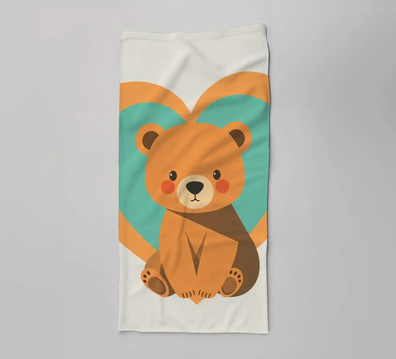 Illustration d'un ours mignon entouré de formes de cœur dans un environnement doux. serviette de bain de DesignDoodle