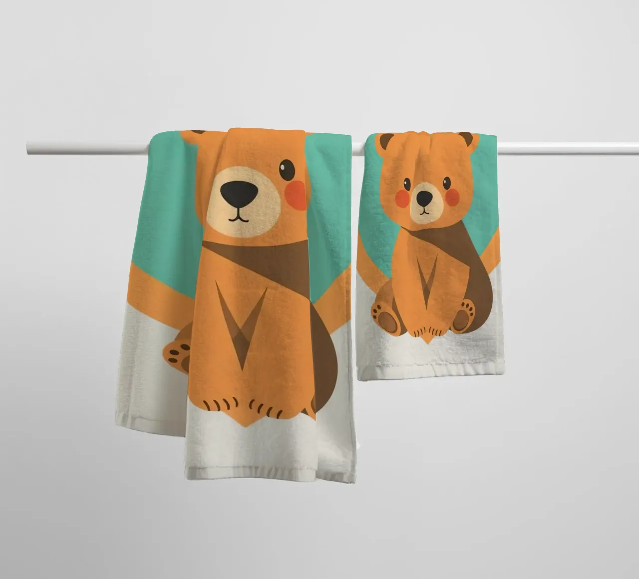 Illustration d'un ours mignon entouré de formes de cœur dans un environnement doux. serviette de bain de DesignDoodle
