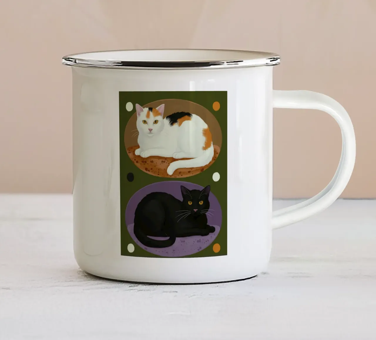 Piatto doppio felino tazza in smalto da Stone Patina