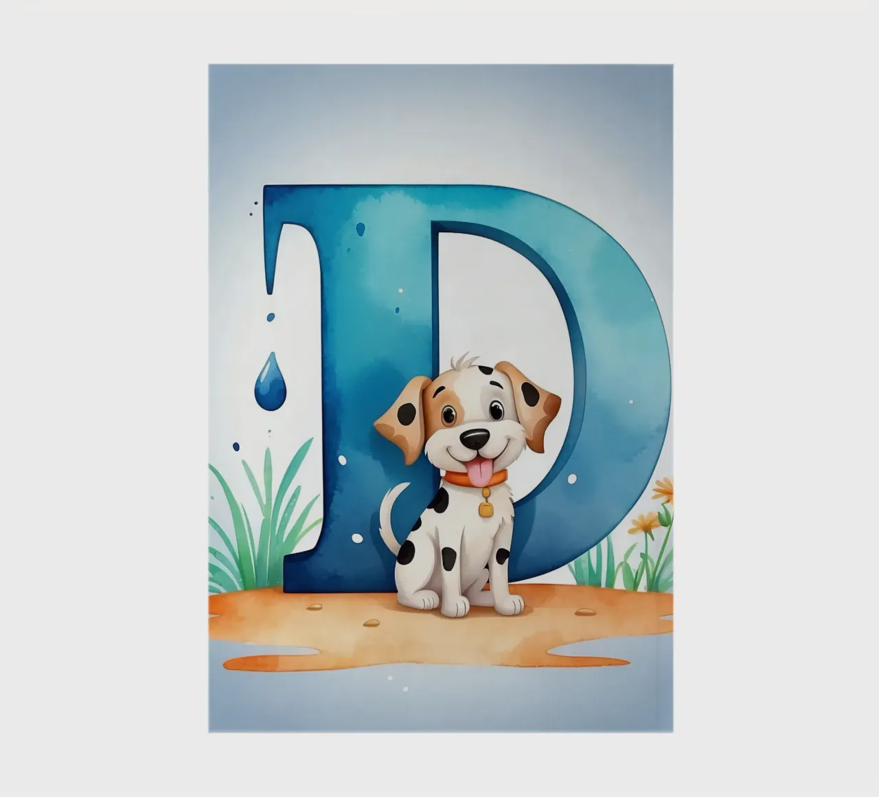Playful puppy with letter D in a cheerful setting for educat notebook by DesignDoodle