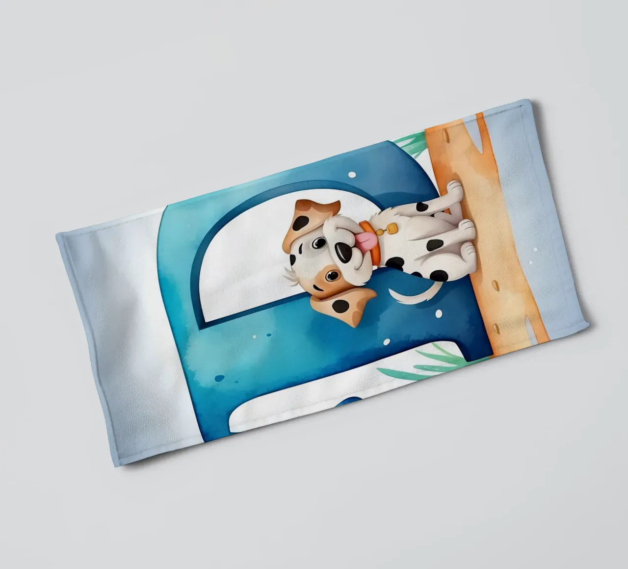Playful puppy with letter D in a cheerful setting for educat towel by DesignDoodle