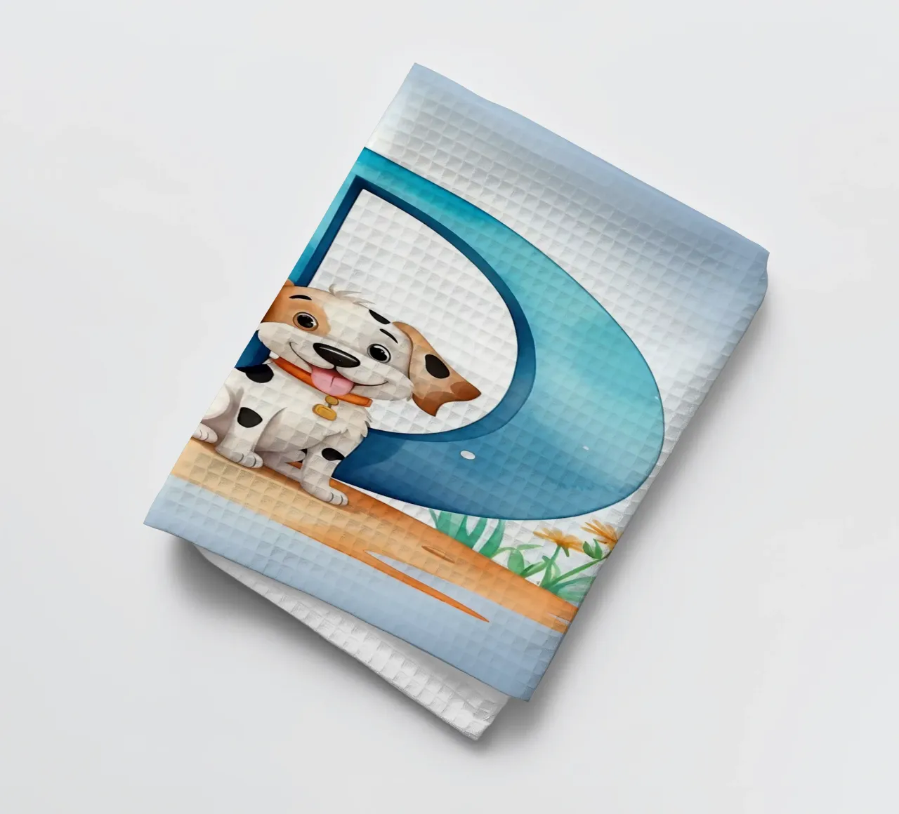 Chiot enjoué avec la lettre D dans un cadre joyeux pour l'éducation. torchon de DesignDoodle