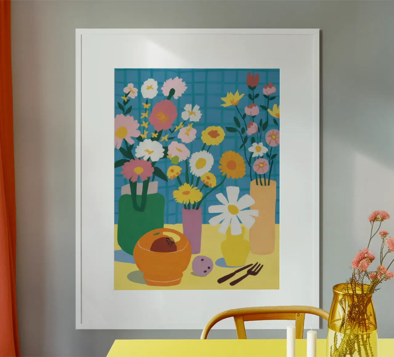 Daisy Bucket Sunshine poster con telaio in legno da Haven Mirage