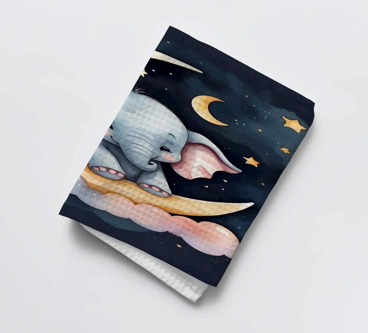 Mignon bébé éléphant se reposant sur un croissant de lune torchon de DesignDoodle