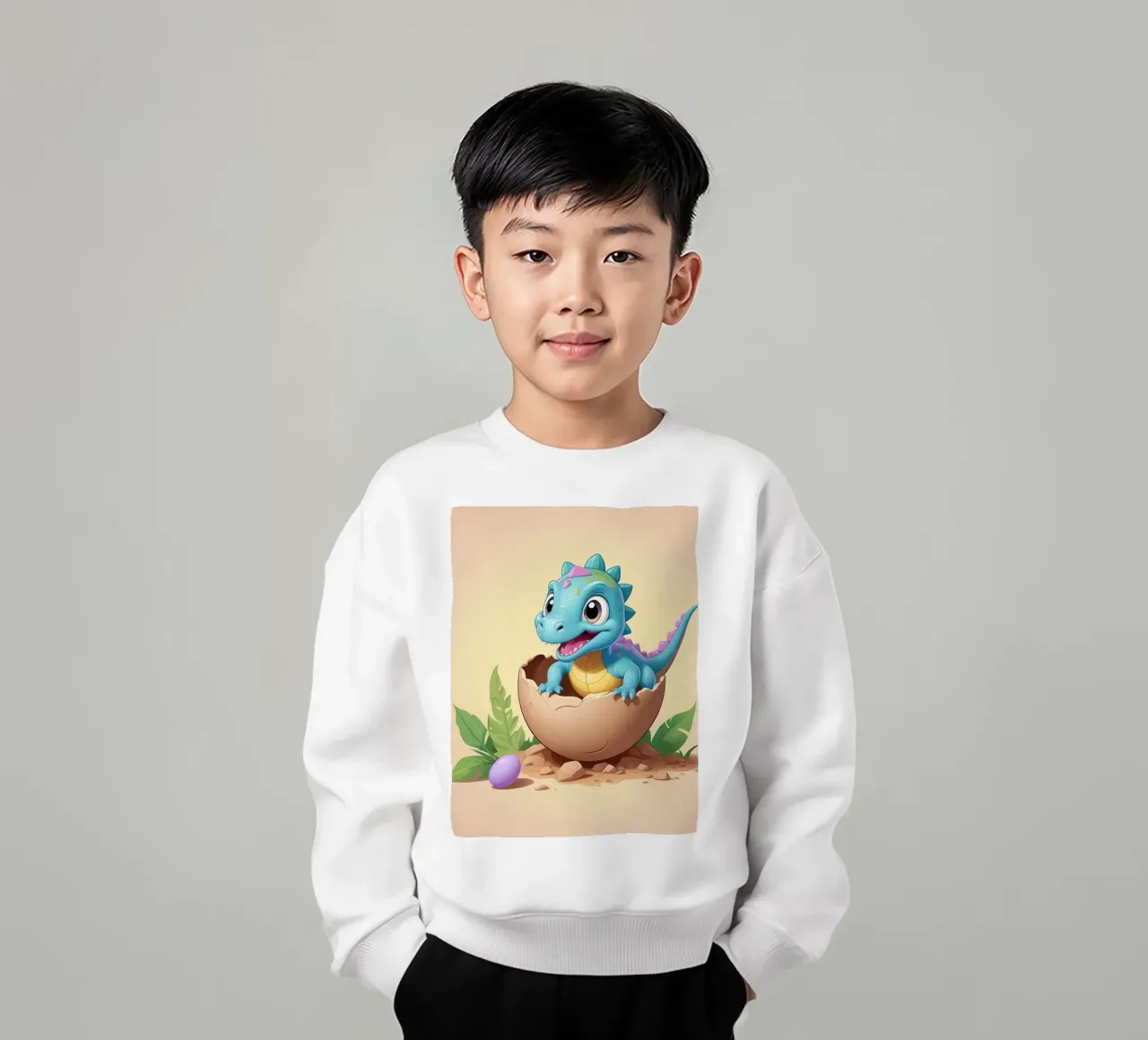 Dinosauro carino che si schiude dall'uovo con un aspetto luminoso e giocoso felpa bambino da DesignDoodle