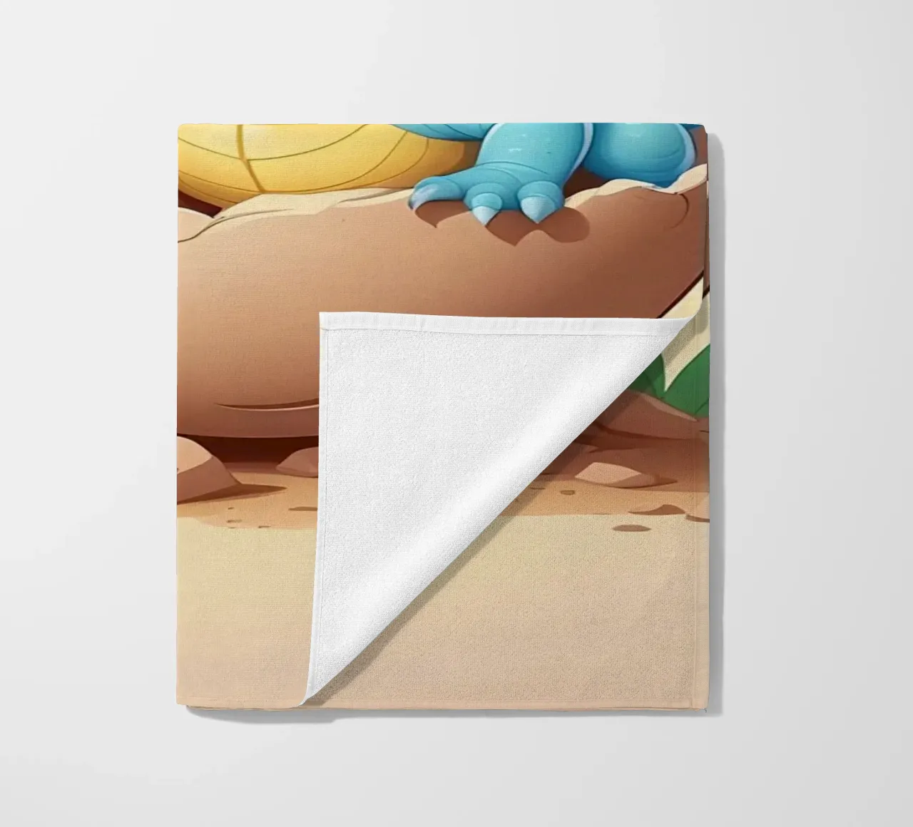 Cute dinosaur hatching from egg with bright and playful beach towel by DesignDoodle