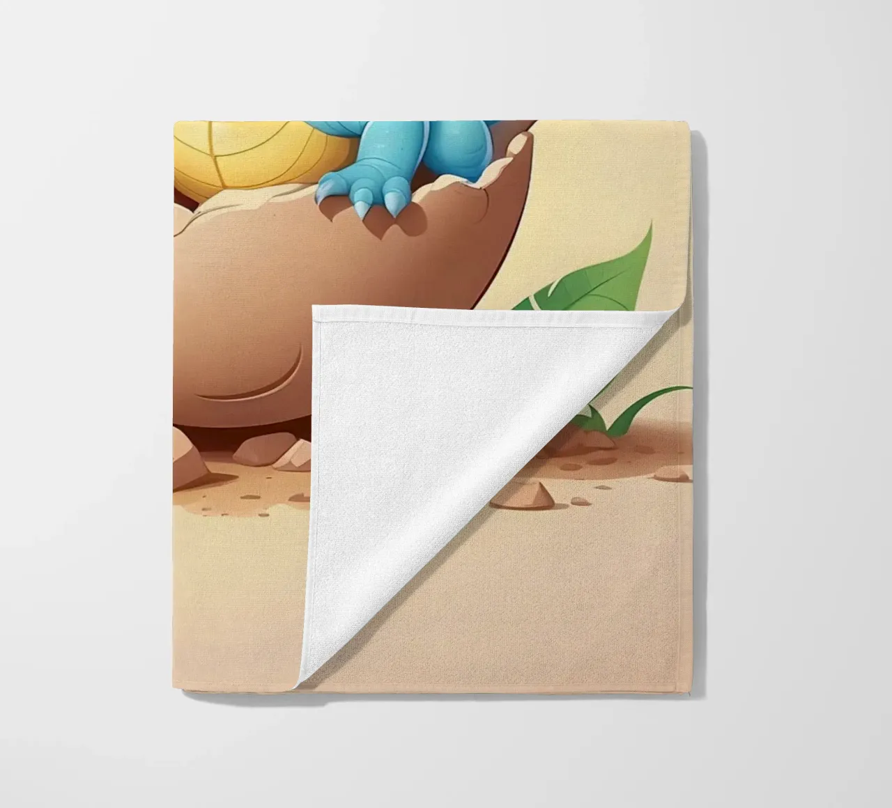 Cute dinosaur hatching from egg with bright and playful beach towel by DesignDoodle