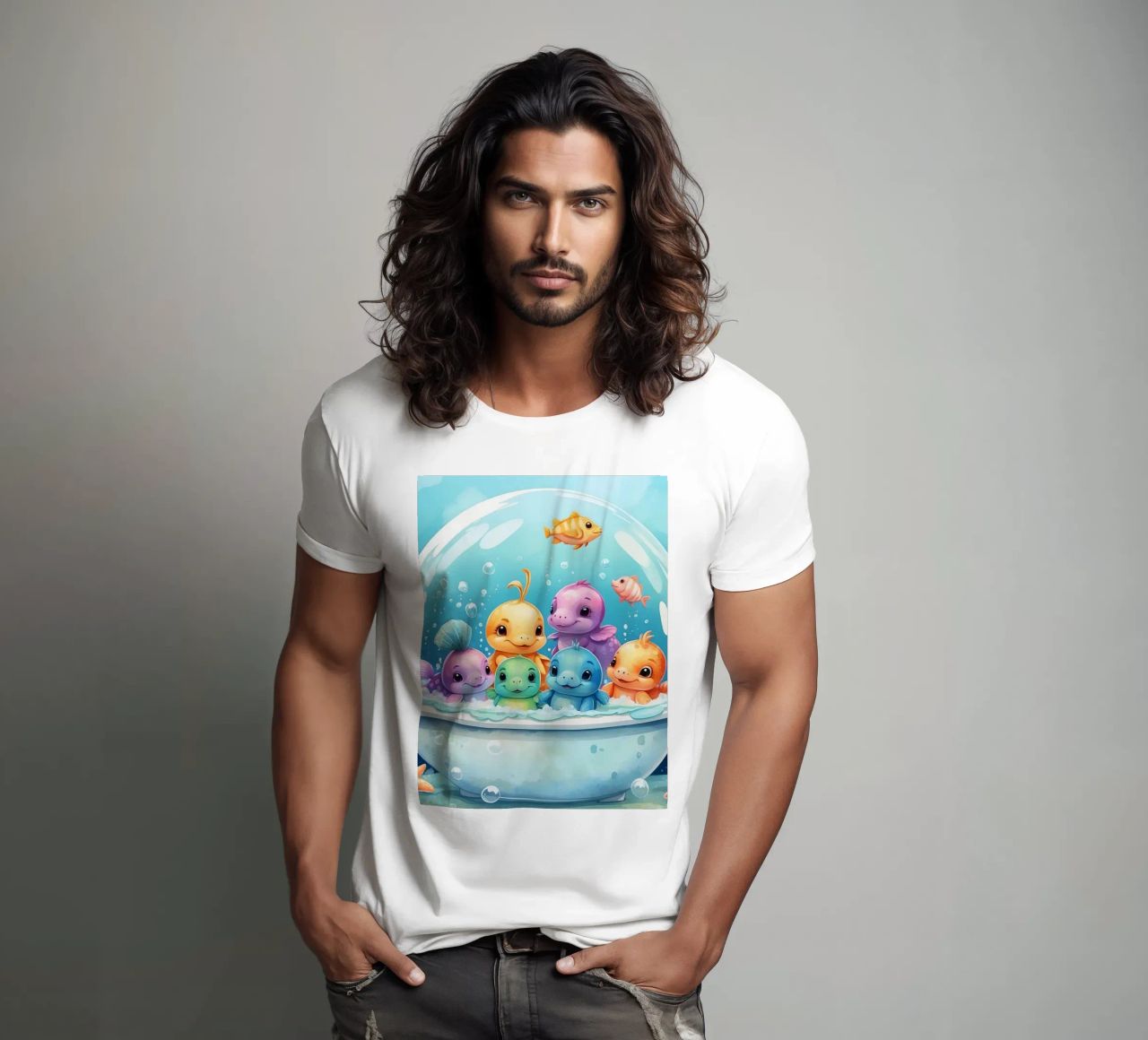 Simpatiche creature acquatiche in un bagno di schiuma con pesci colorati t-shirt da DesignDoodle