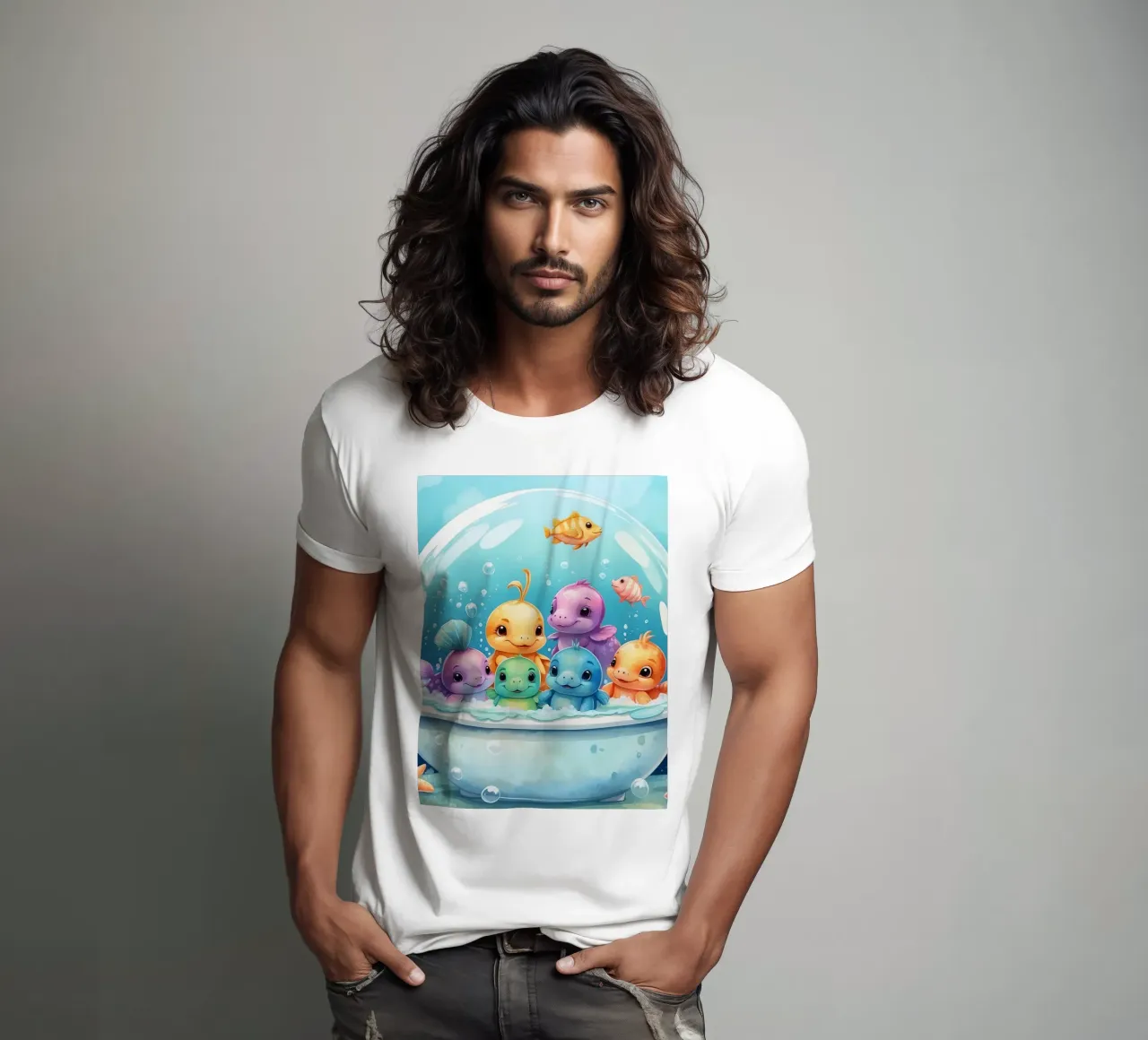 Simpatiche creature acquatiche in un bagno di schiuma con pesci colorati t-shirt da DesignDoodle