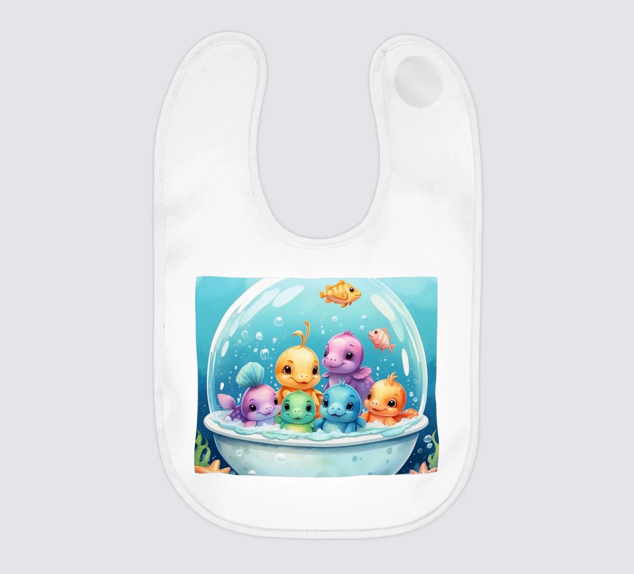 Simpatiche creature acquatiche in un bagno di schiuma con pesci colorati bavaglino da DesignDoodle