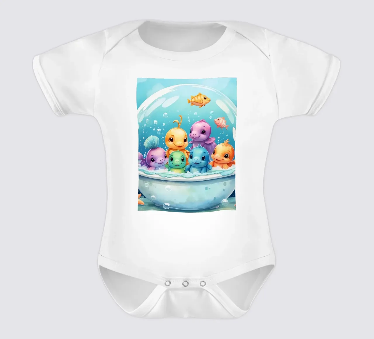 Simpatiche creature acquatiche in un bagno di schiuma con pesci colorati body neonato maniche corte da DesignDoodle