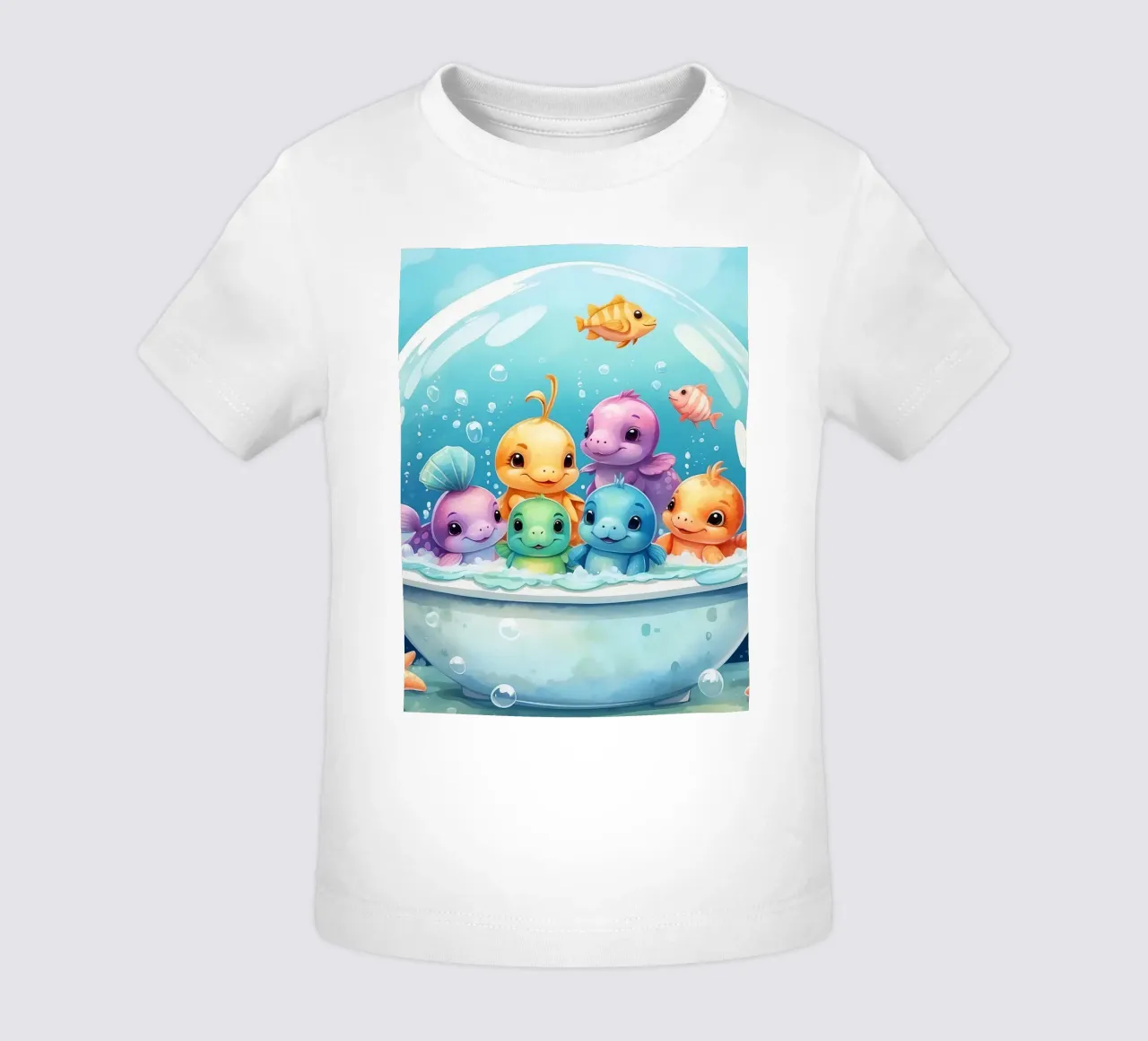 Simpatiche creature acquatiche in un bagno di schiuma con pesci colorati maglietta neonato da DesignDoodle