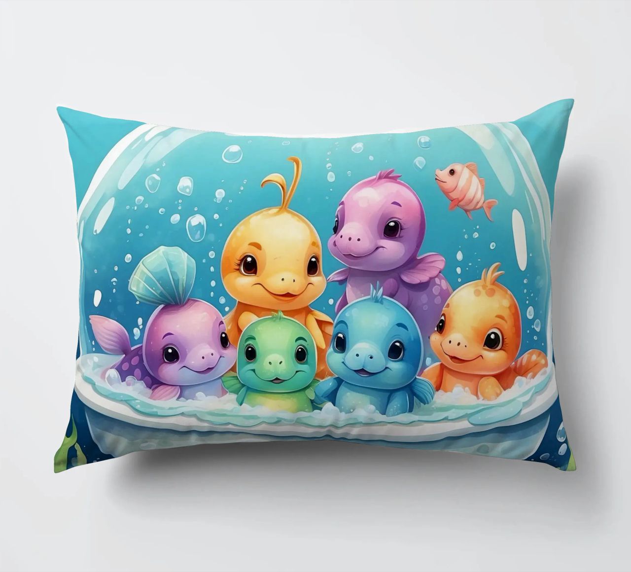 Simpatiche creature acquatiche in un bagno di schiuma con pesci colorati cuscino da DesignDoodle
