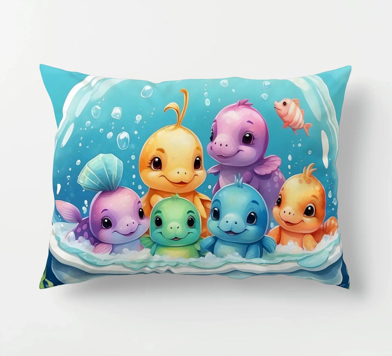 Simpatiche creature acquatiche in un bagno di schiuma con pesci colorati cuscino da DesignDoodle