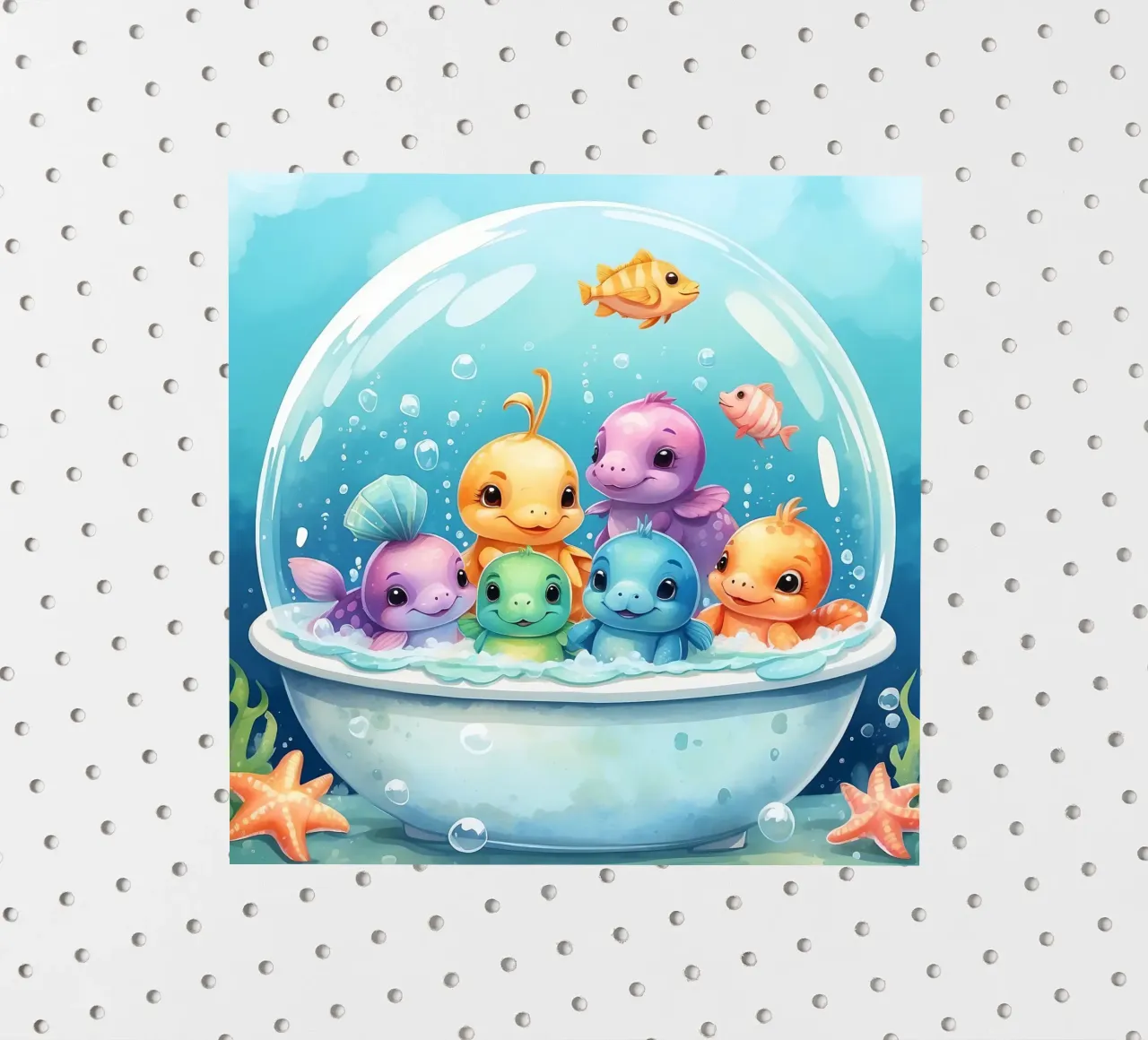 Simpatiche creature acquatiche in un bagno di schiuma con pesci colorati adesivo da DesignDoodle