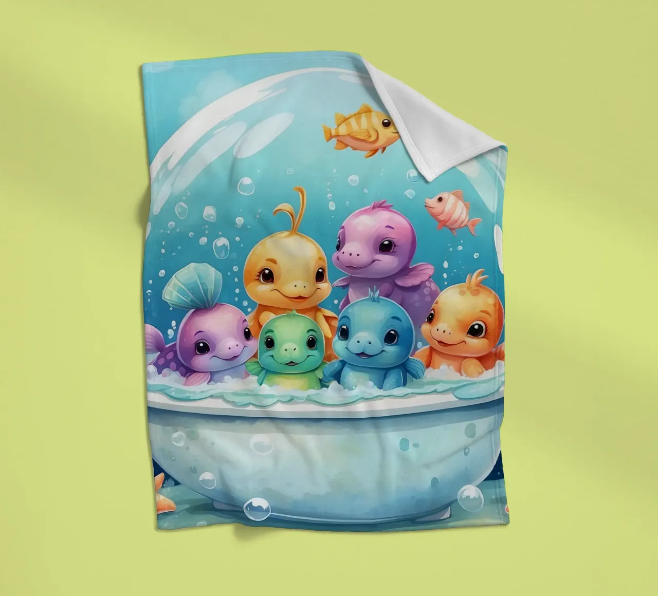 Simpatiche creature acquatiche in un bagno di schiuma con pesci colorati coperta in pile da DesignDoodle