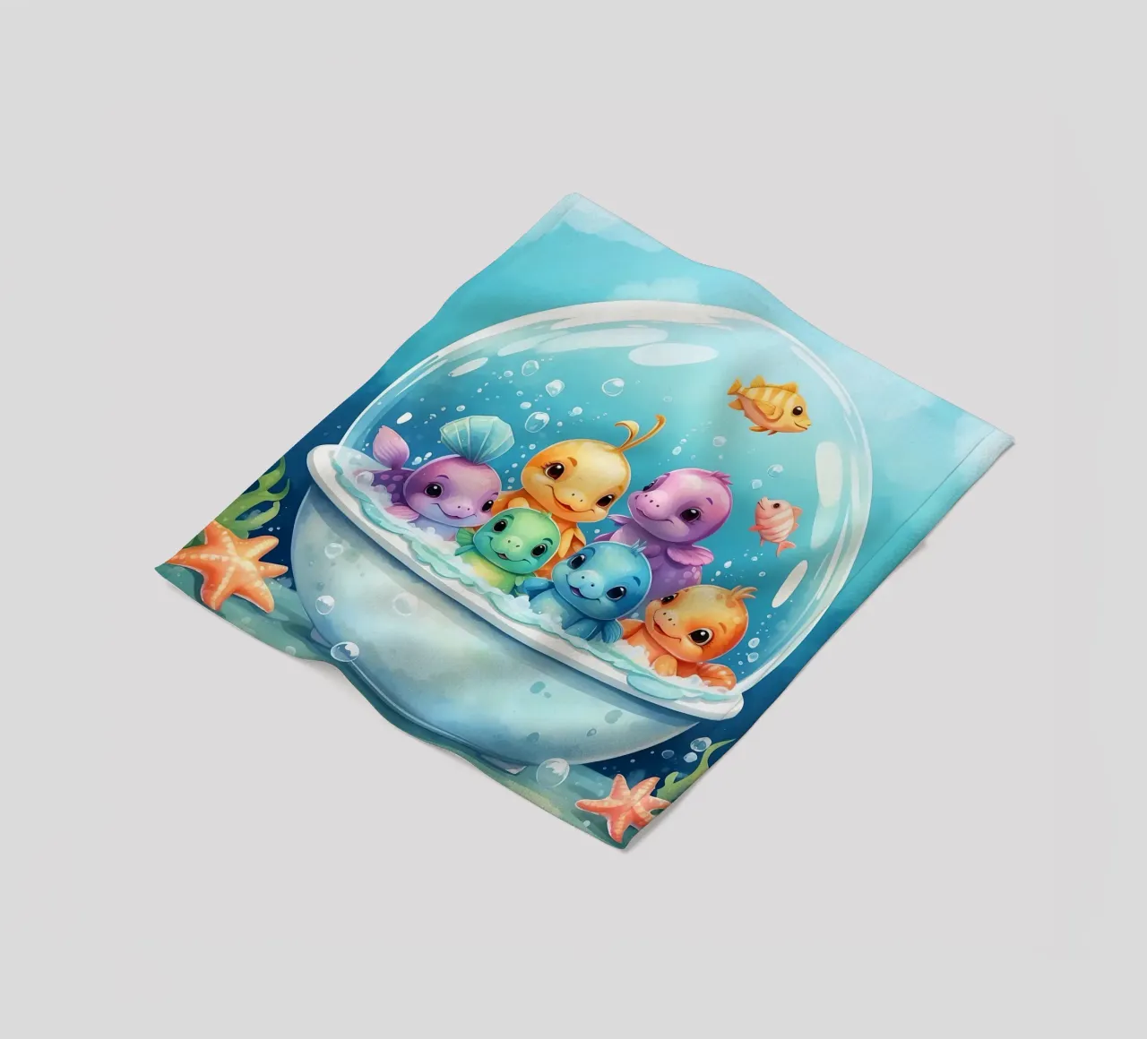 Simpatiche creature acquatiche in un bagno di schiuma con pesci colorati coperta in pile da DesignDoodle