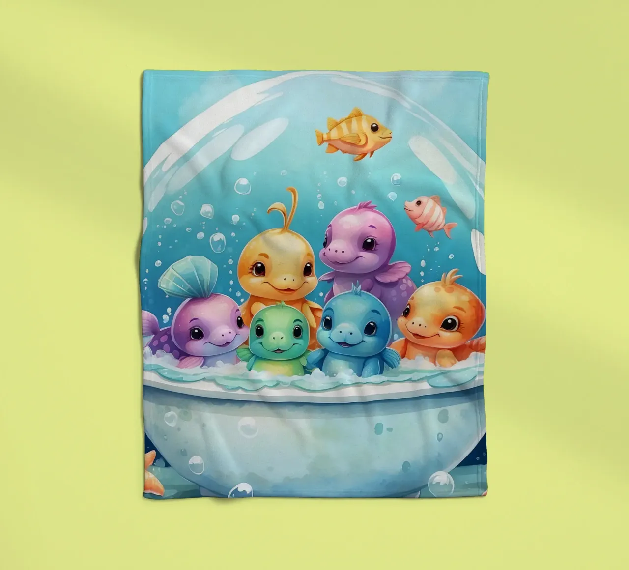 Simpatiche creature acquatiche in un bagno di schiuma con pesci colorati coperta in pile da DesignDoodle