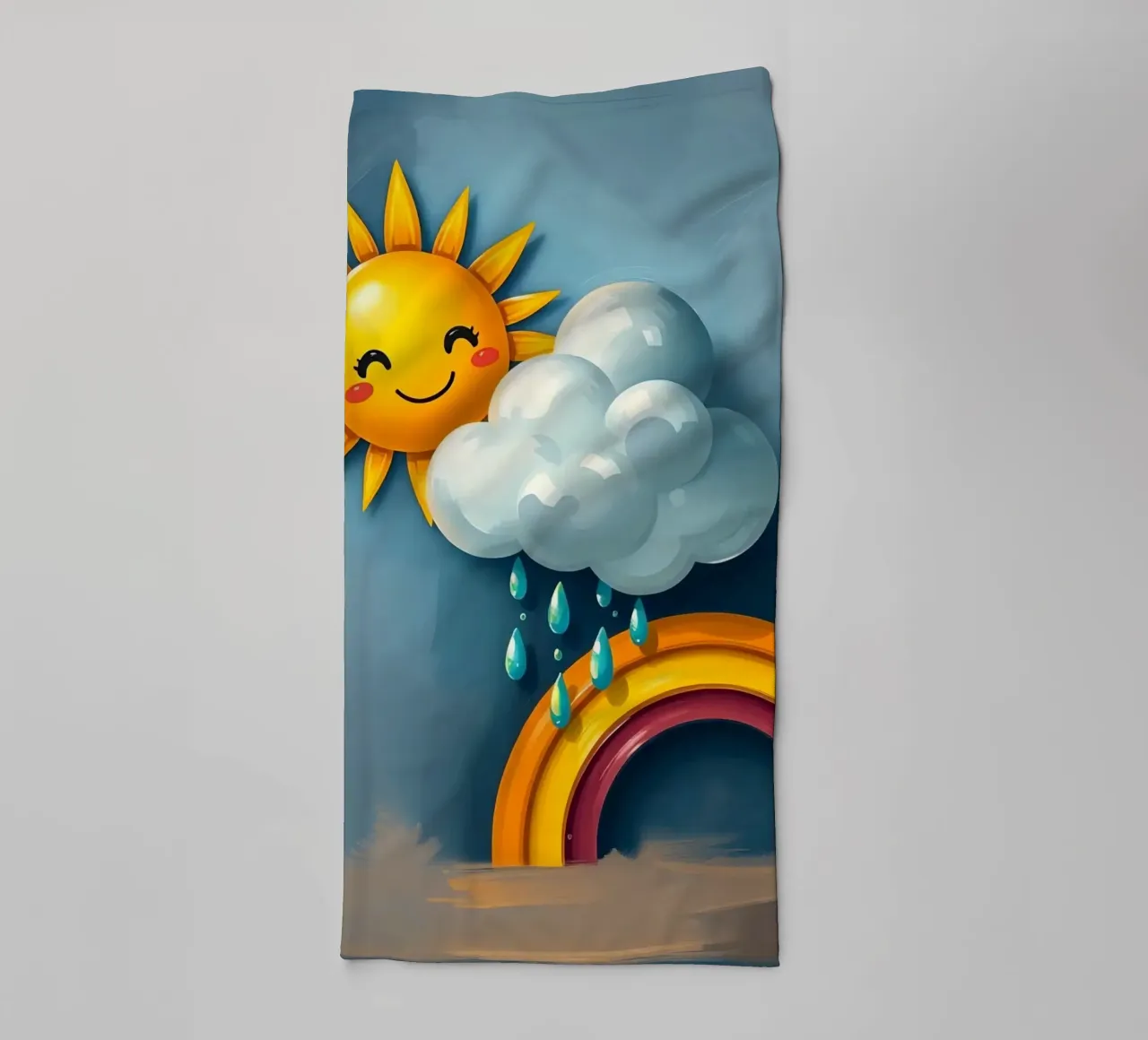 Whimsical sun character peeking out from behind a cloud towel by DesignDoodle