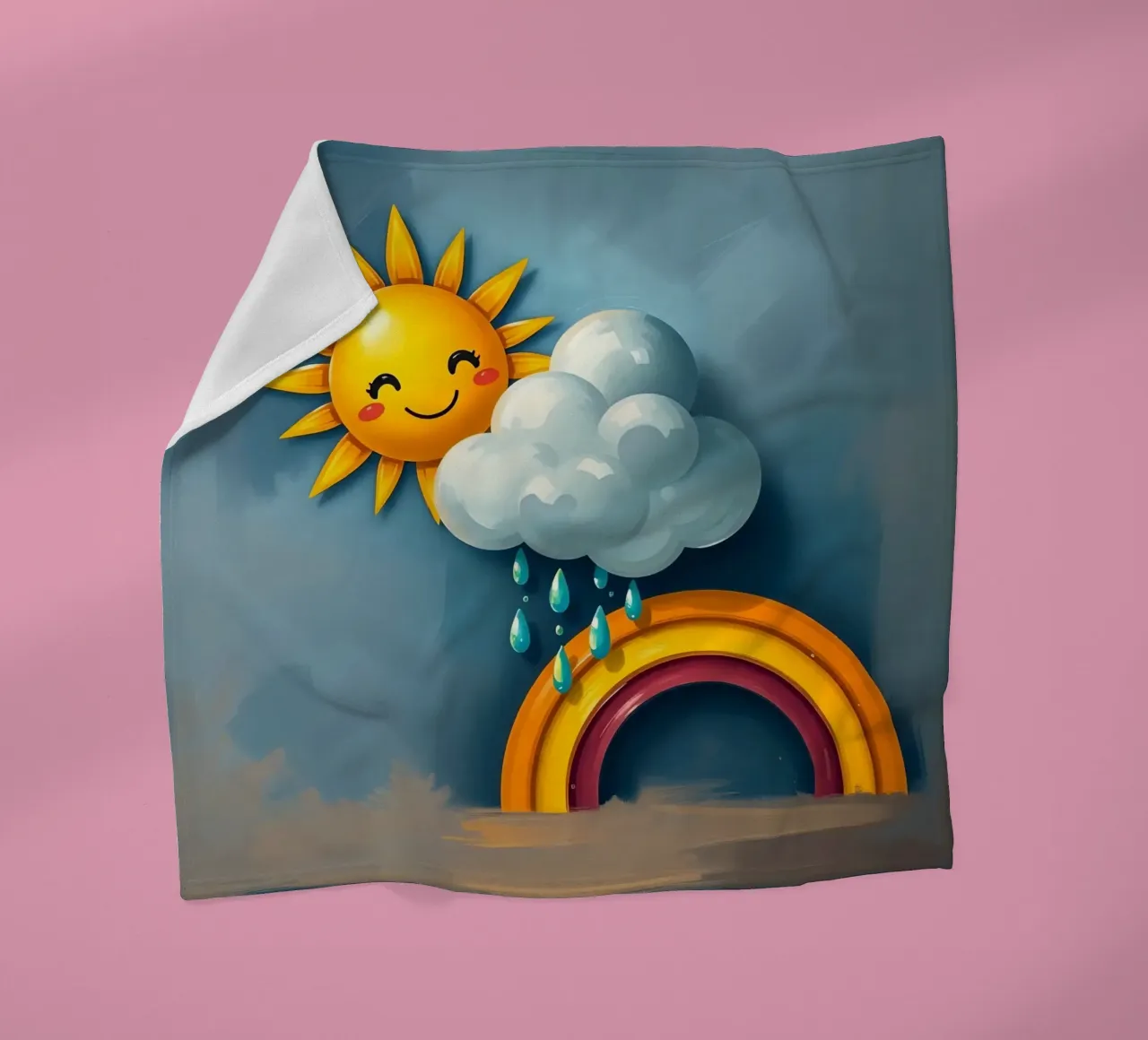Whimsical sun character peeking out from behind a cloud fleece blanket by DesignDoodle