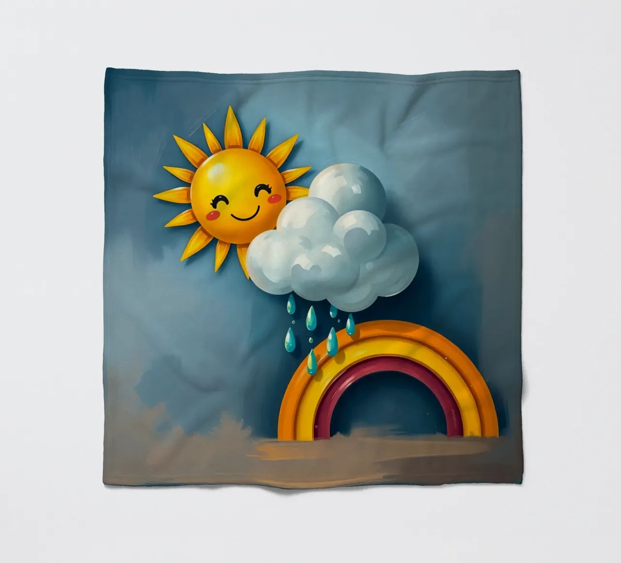 Whimsical sun character peeking out from behind a cloud fleece blanket by DesignDoodle