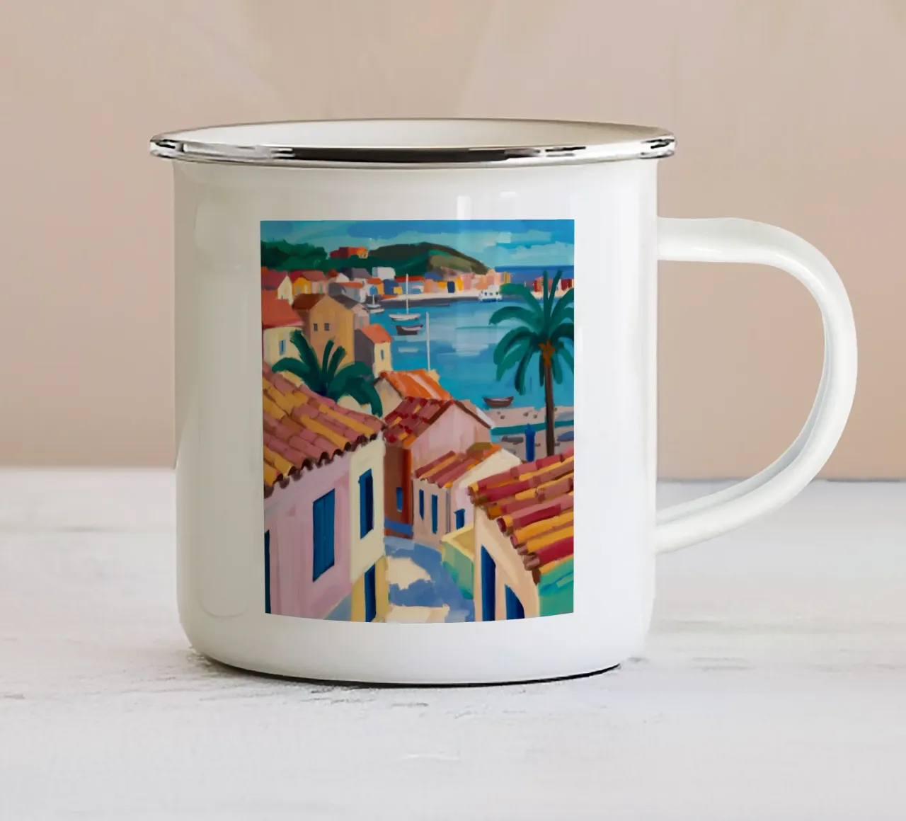 Scorcio di mare sul tetto tazza in smalto da Jasper Rune