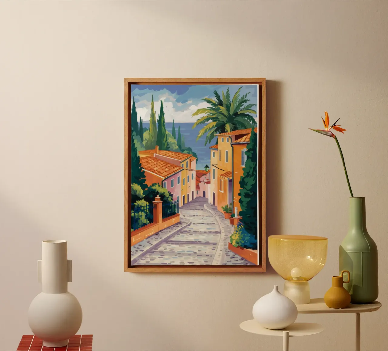 Oude Stad Bladerrijke Steeg canvas met Baklijst van Jasper Rune