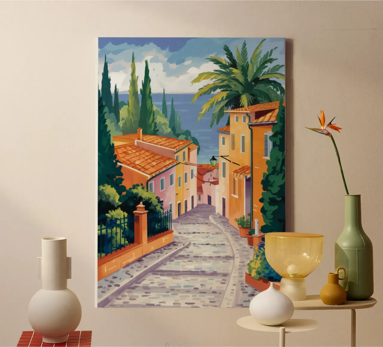 Oude Stad Bladerrijke Steeg canvas met Baklijst van Jasper Rune