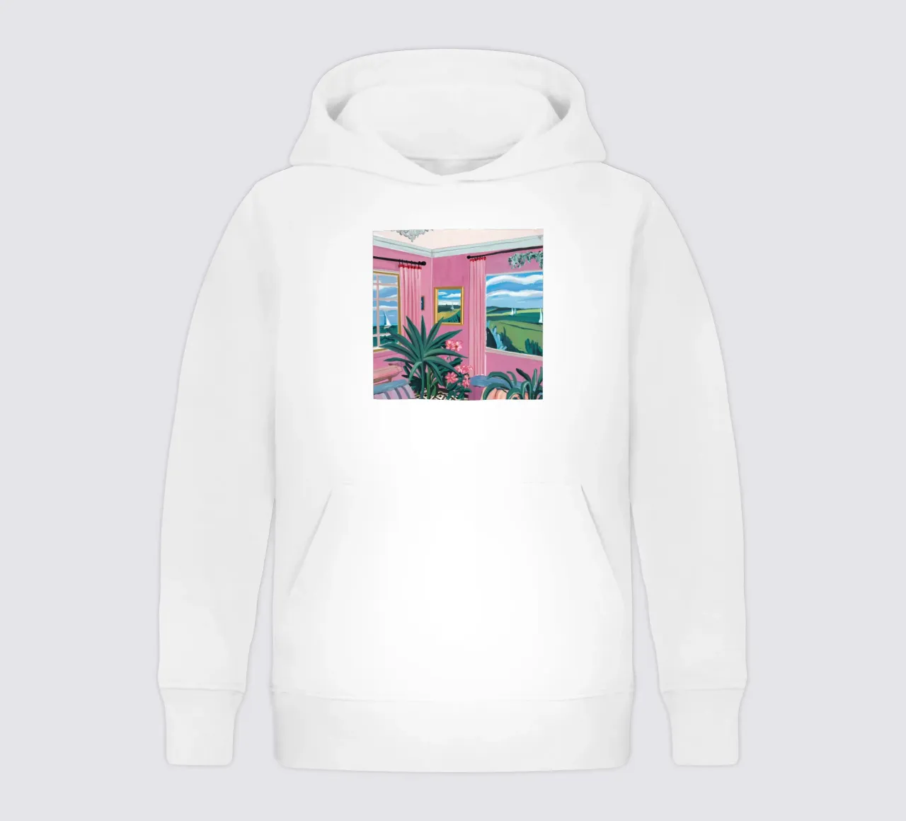 Pastel Hills Window kids hoodie by Chroma Haven