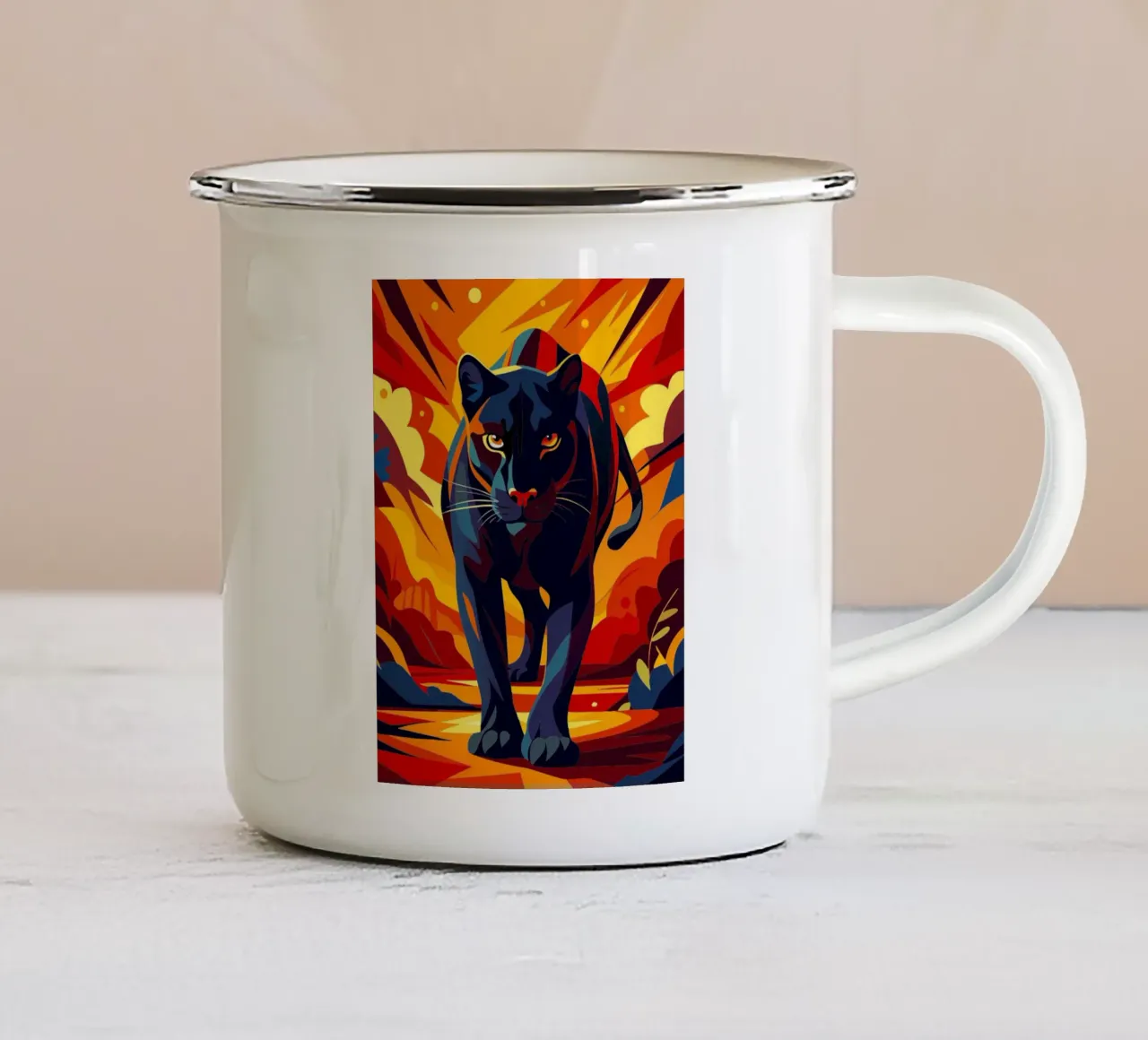 zwarte panter schilderij kunst emaille mok van zetazone