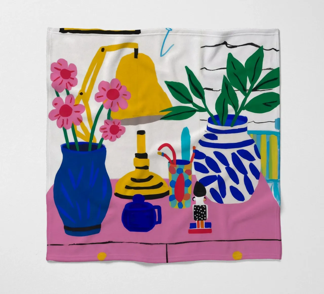 Pink Cabinet Florals fleece blanket by Paez Harmony