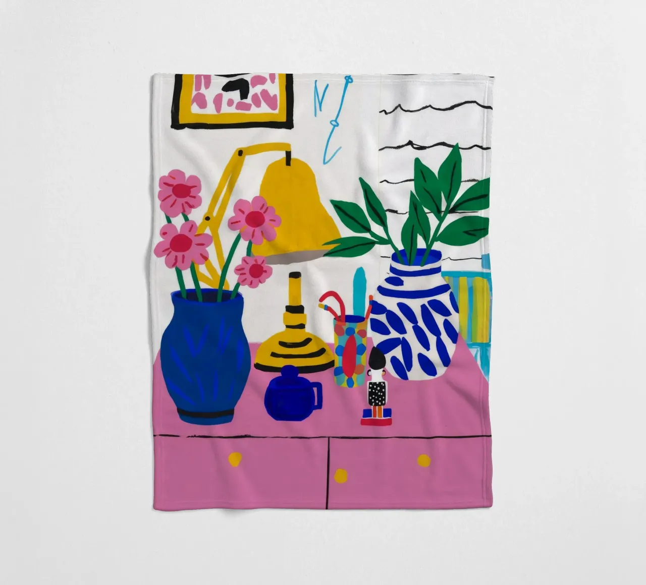 Pink Cabinet Florals fleece blanket by Paez Harmony