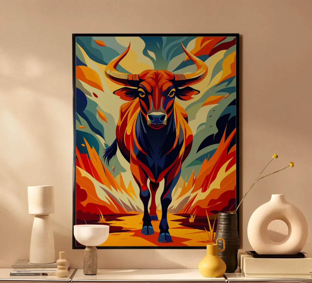 peinture de taureau art poster avec cadre en plastique de zetazone