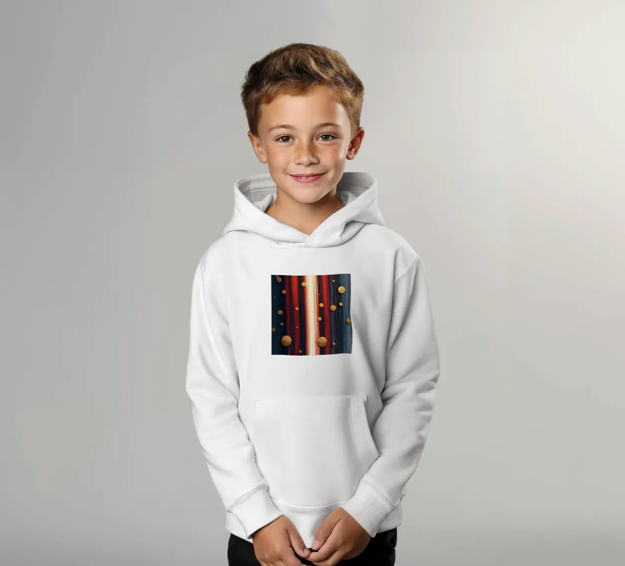 Orbite d'oro strutturate su un blu profondo striato felpa bambino con cappuccio da Artistic-shop