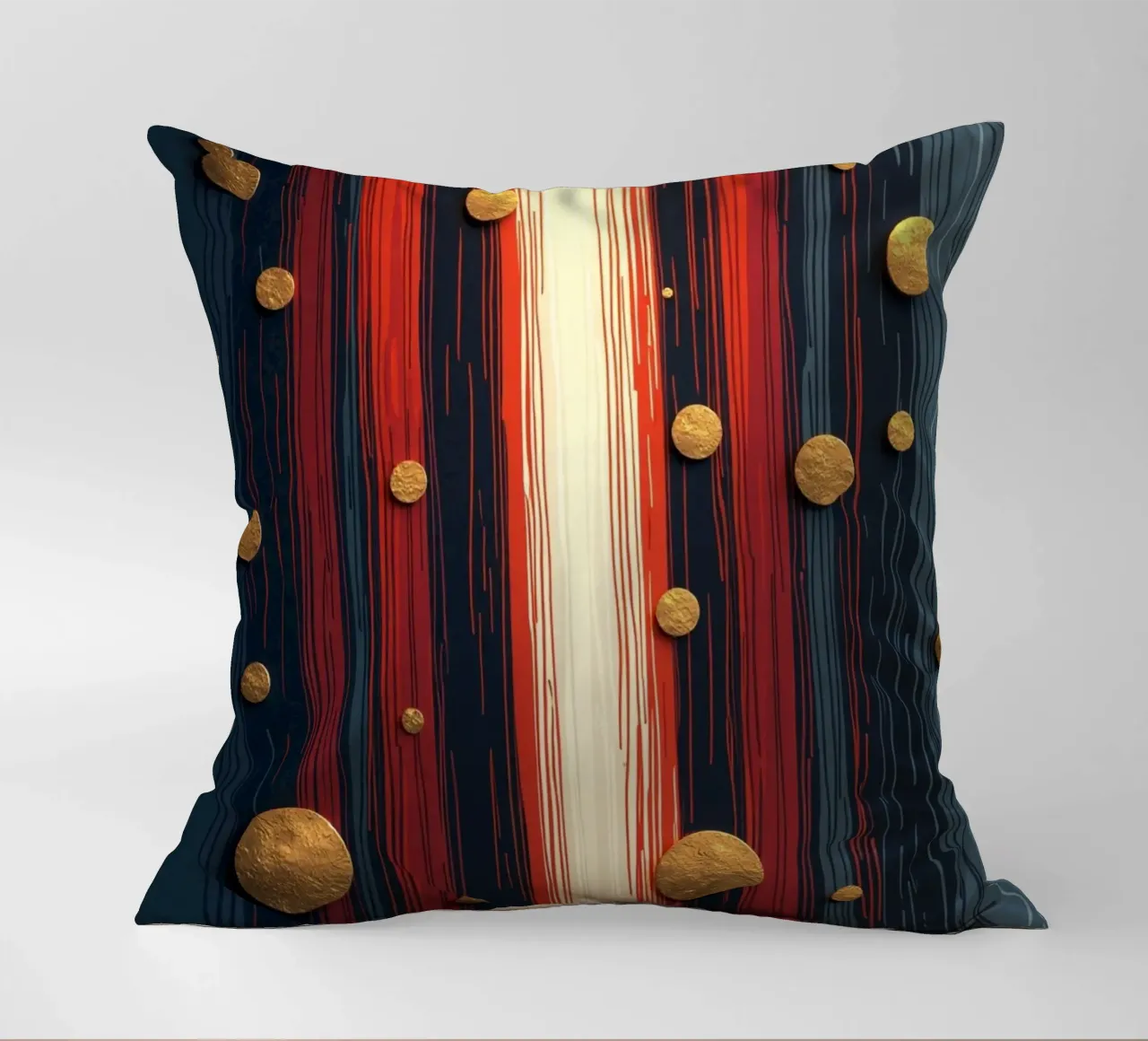 Orbite d'oro strutturate su un blu profondo striato cuscino da Artistic-shop