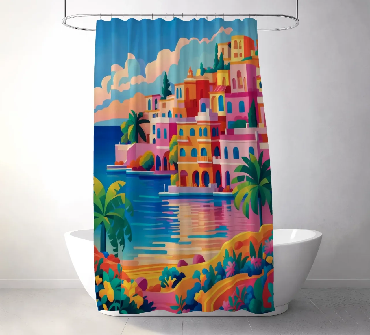 Bay of Reflection shower curtain by Jasper Rune