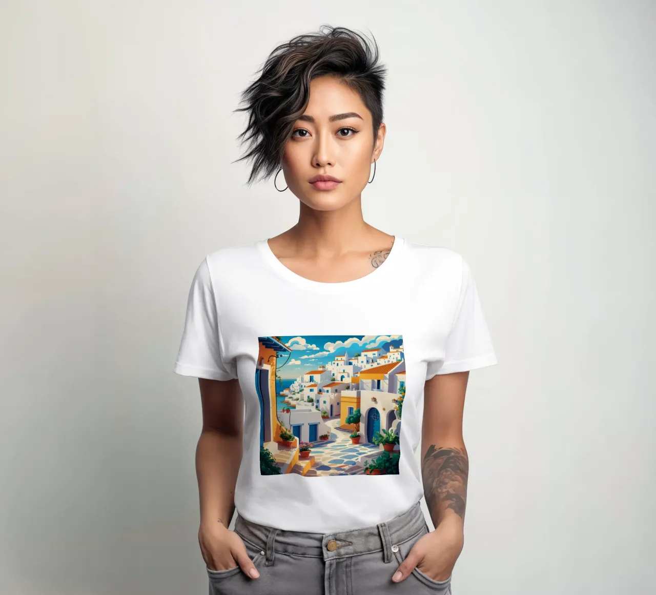 Rêve d'été à Santorin t-shirt ajusté pour femmes de Haven Mirage